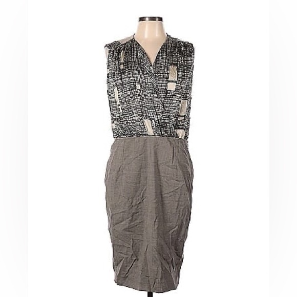 Rachel Roy brown and grey v-neck dress with print size 4 NWT - Picture 2 of 8